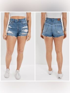 AMERICAN EAGLE Curvy 90s Boyfriend Short Floral Embroidered Stitching Size 18